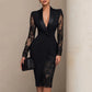 Elegantes Damen-Körperbetontes Kleid mit V-Ausschnitt und Spitzenärmeln