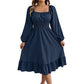 Damen A-Linien-Kleid mit Smokbund und eckigem Ausschnitt