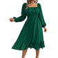 Damen A-Linien-Kleid mit Smokbund und eckigem Ausschnitt