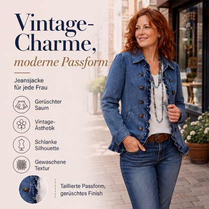 🧥 Jeansjacke für Damen – Doppeltreihig, mit Rüschen & femininem Touch | Perfekt für Alltag, Freizeit & die Übergangszeit – Jetzt -50%!