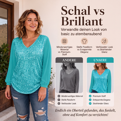 📢📢50%Rabatt!!!🎉✨Elegantes Pailletten-Oberteil mit V-Ausschnitt für Damen