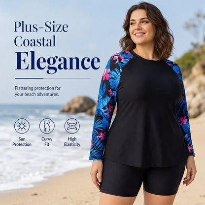 📢📢50%Rabatt!!!🎉✨Damen Plus-Size Langarm Badeanzug mit Shorts
