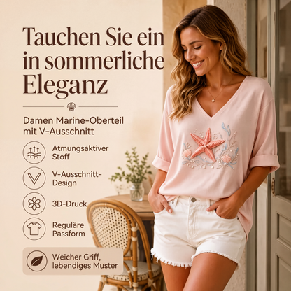 Damen V-Ausschnitt bedrucktes T-Shirt