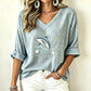 Damen V-Ausschnitt bedrucktes T-Shirt