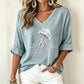 Damen V-Ausschnitt bedrucktes T-Shirt