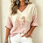 Damen V-Ausschnitt bedrucktes T-Shirt