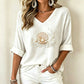 Damen V-Ausschnitt bedrucktes T-Shirt