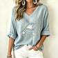Damen V-Ausschnitt bedrucktes T-Shirt