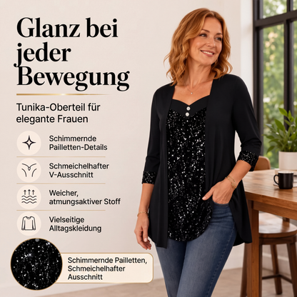 📢📢50%Rabatt!!!🎉✨Oberteil für Damen mit Pailletten-Patchwork im Zwei-in-Eins-Look