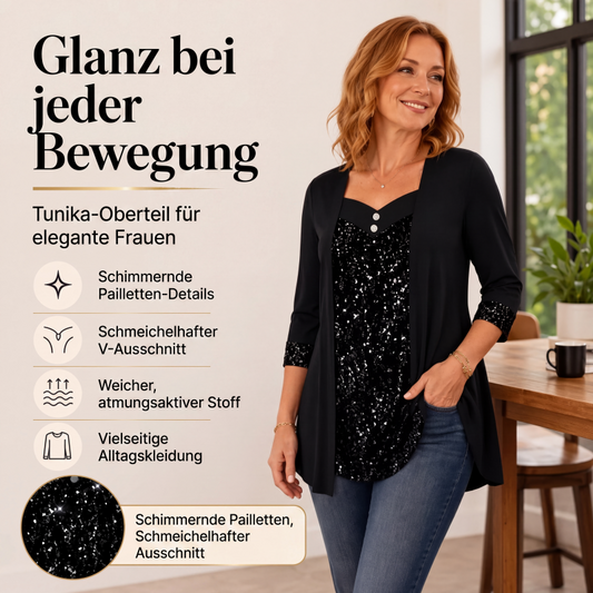 📢📢50%Rabatt!!!🎉✨Oberteil für Damen mit Pailletten-Patchwork im Zwei-in-Eins-Look