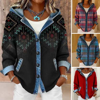📢📢50%Rabatt!!!🎉✨Damen Denim Patchwork Kapuzenjacke
