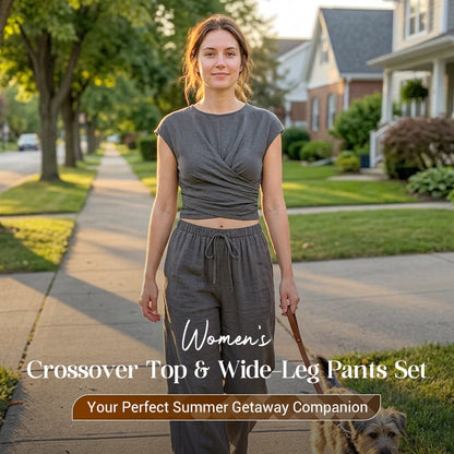 👗💥 ZEITLICH BEGRENZT: 50% RABATT! Damen Crossover-Top & Weite Hose Set – Schick, fließend, müheloser Stil ✨