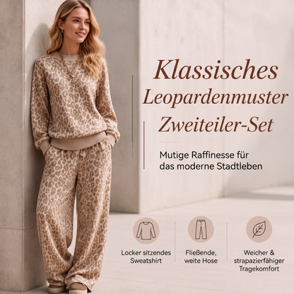Damen-Set mit Sweatshirt mit Leopardenmuster und weiten Hosen
