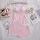 💖Nachtwäsche-Set aus Camisole und Shorts mit V-Ausschnitt und Spitzenbesatz✨