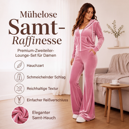 Damen-Samt-Set mit Reißverschluss-Kapuzenpullover und Schlaghose