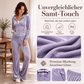 Damen-Samt-Set mit Reißverschluss-Kapuzenpullover und Schlaghose