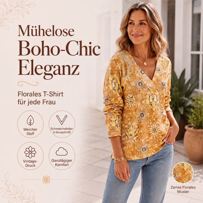 Elegantes Damen-Oberteil mit Blumenmuster und V-Ausschnitt