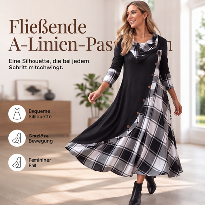 🌸 50 % RABATT – Damen Karo-Patchwork-Maxikleid mit A-Linien-Schnitt | Künstlerischer Stil trifft auf bequemen Alltagskomfort ✨