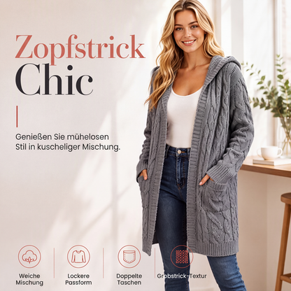📢📢50 % Rabatt！🎉Lange Strickjacke mit Kapuze und Taschen für Damen