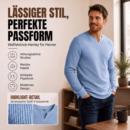 Herren-Hemd mit Waffelstrick und V-Ausschnitt in Slim-Fit-Passform