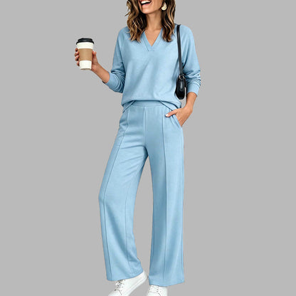 👚Neu Eingetroffen🌸Legeres V-Ausschnitt-Oberteil & Weithosen für Damen