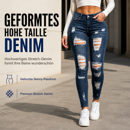 🔥Beliebtes Produkt✨Damen High Waist Ripped Skinny Jeans, Destroyed Dehnbare Denim-Hose