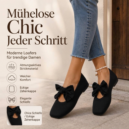 🌟 Der Look, den alle suchen – bei uns 50% günstiger! Flache Strick-Ballerinas mit Schleife und eckiger Zehenpartie für Damen