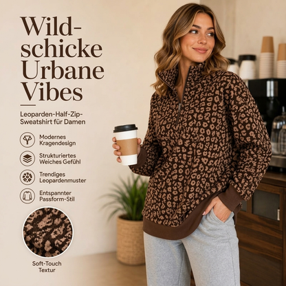 📢🎉50%Rabatt!!!🛍️✨Damen Sweatshirt mit Leopardenmuster & Viertelreißverschluss – Lässig, bequem & immer passend