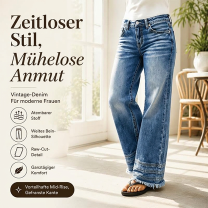 📢🎉50%Rabatt!!!🛍️✨Damen Vintage Weitbeinjeans mit Rohem Saum