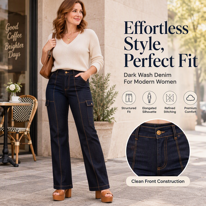 📢🎉50%Rabatt!!!🛍️✨Damen Jeans mit hohem Bund, kontrastfarbiger Ziernaht und weitem Bein