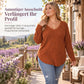 📢🎉🛍️✨Damen Übergrößen V-Ausschnitt Langarm Geripptes Gebürstetes T-Shirt Locker Sitzendes Einfarbiges Pullover-Oberteil