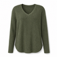 📢🎉🛍️✨Damen Übergrößen V-Ausschnitt Langarm Geripptes Gebürstetes T-Shirt Locker Sitzendes Einfarbiges Pullover-Oberteil