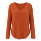 📢🎉🛍️✨Damen Übergrößen V-Ausschnitt Langarm Geripptes Gebürstetes T-Shirt Locker Sitzendes Einfarbiges Pullover-Oberteil