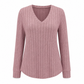 📢🎉🛍️✨Damen Übergrößen V-Ausschnitt Langarm Geripptes Gebürstetes T-Shirt Locker Sitzendes Einfarbiges Pullover-Oberteil