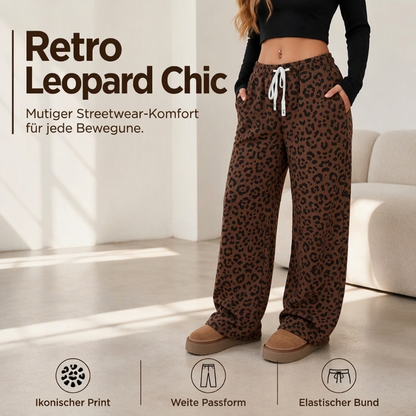 ✨Neu Eingetroffen! Weite Damenhose mit Leopardenprint und Kordelzug