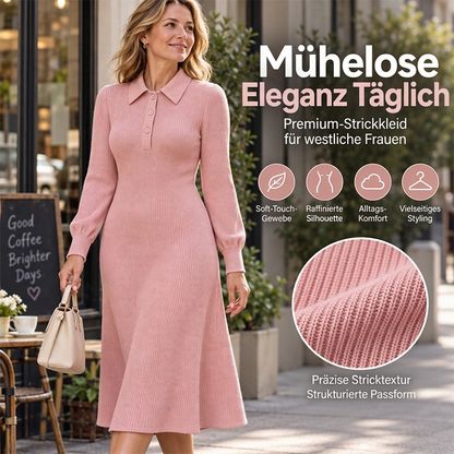 Damen Strickkleid mit Reverskragen und Rippstrick