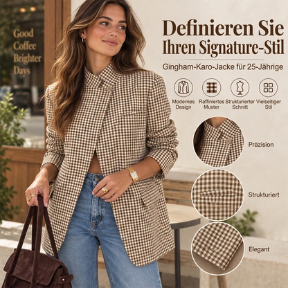 Schicke braune Jacke mit kleinem Karomuster für Damen
