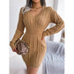 🔥Heiß begehrt! Jetzt sichern!🔥Elegantes Damen-Strickkleid mit Zopfmuster und figurbetontem Schnitt