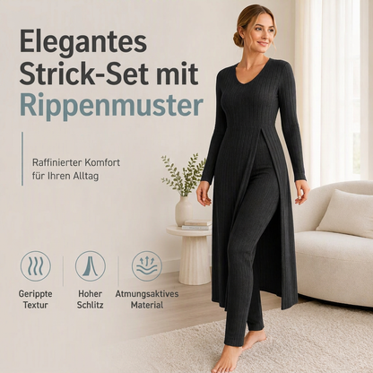 📢🎉50%Rabatt!!!🛍️✨ 2-teiliges Damen-Set: geripptes Longline-Top & schmale Hose