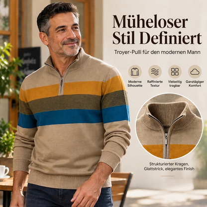 📢🎉50%Rabatt!!!🛍️✨Lässiger Herren-Strickpullover mit schmaler Passform und halbem Reißverschluss sowie Streifenmuster