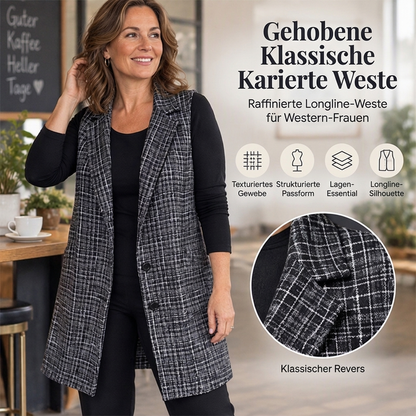 ⏰Letzte Chance: 50% Rabatt + Gratis Versand!⏰Damen Langweste mit Karomuster, Reverskragen und langer Schnittform