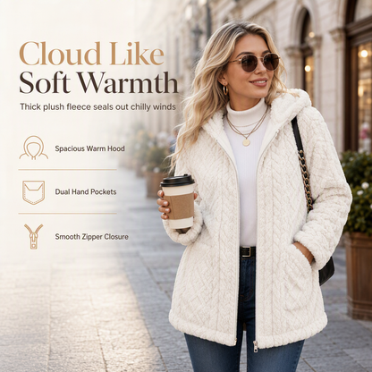 📦 🔥✨ Aktionsfavorit: Damen-Teddyjacke mit Kapuze und Reißverschluss – Kuschelige Wärme, Zopfstruktur & praktische Taschen 🧥