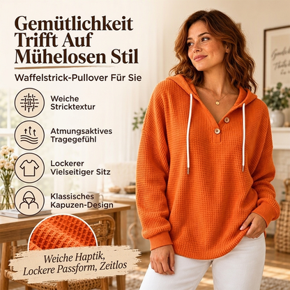 🥳Bestseller zurück! Jetzt kaufen!🥳 Damen Waffelstrick Henley Kapuzenpullover