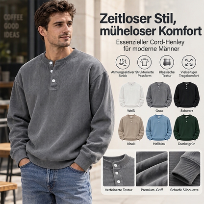 Lässiges Cord-Langarm-Henley-Shirt für Herren