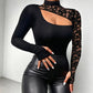 Damen schickes asymmetrisches Spitzentop mit Ausschnitt