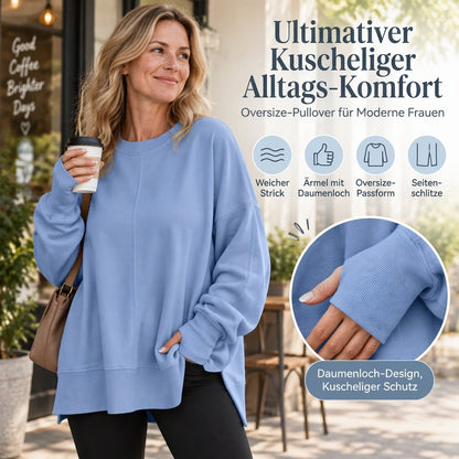 📢50% Rabatt!📢 Damen Lockere Rundhalsausschnitt Sweatshirt mit Seitenschlitz