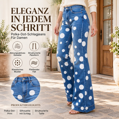 🌊Winter-Sale!🌊 Damen High-Waist Jeans mit Polka-Punkt Muster und ausgestellter Form