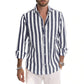 【Vatertagsangebot – 50 % Rabatt】Gestreiftes Button-Down-Langarmhemd für Herren aus Baumwolle und Leinen-2